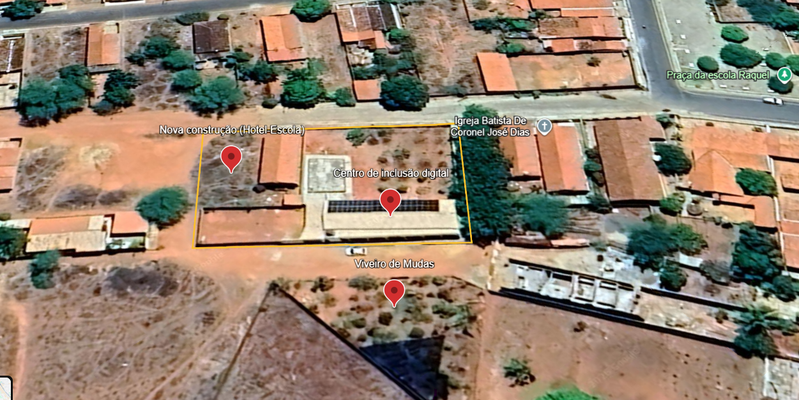 Vista aérea do local de desenvolvimento do Hotel Escola